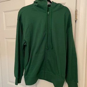 Aritzia TNA Airy Fleece Boyfriend Zip-Up Hoodie - Size M - Juniper Green